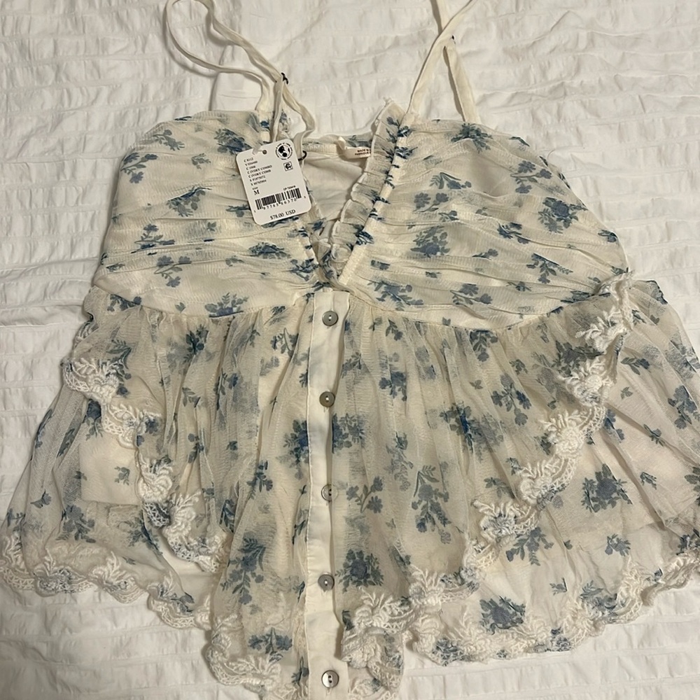 free people femme fatale floral camisole tank top shirt size medium NEW NWT